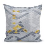 - K11268-Gorsel - Realhomes RealHomes Gold - Gri Zeminde Pul Motifli Geometrik Desenli Dijital Baskılı Yastık Kırlent Kılıfı Realhomes