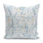 - K11275-Gorsel - Realhomes RealHomes Mavi Zeminde Geometrik Motifli Eskitme Desenli Dijital Baskılı Yastık Kırlent Kılıfı Realhomes