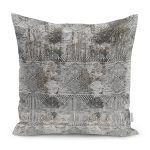 RealHomes Siyah Beyaz Zeminde Klasik Motifli Geometrik Desenli Dijital Baskılı Yastık Kırlent Kılıfı Realhomes