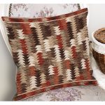 RealHomes Kahverengi Zeminde Geometrik Motifli Etnik Desenli Dijital Baskılı Yastık Kırlent Kılıfı Realhomes