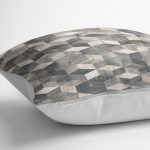 RealHomes Bej - Gri Zeminde Örgü Motifli Geometrik Desenli Dijital Baskılı Yastık Kırlent Kılıfı Realhomes