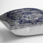 RealHomes Mavi - Gri Zeminde Antik Motifli İran Desenli Dijital Baskılı Yastık Kırlent Kılıfı Realhomes