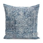 - K11307-Gorsel - Realhomes RealHomes Mavi Zeminde Göbekli Halı Motifli Etnik Desenli Dijital Baskılı Yastık Kırlent Kılıfı Realhomes