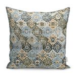 RealHomes Mavi Zeminde Kilim Motifli Uşak Desenli Dijital Baskılı Yastık Kırlent Kılıfı Realhomes