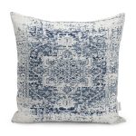 - K11312-Gorsel - Realhomes RealHomes Mavi Zeminde Eskitme Motifli Göbekli Halı Desenli Dijital Baskılı Yastık Kırlent Kılıfı Realhomes