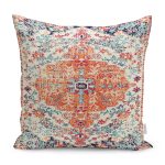 - K11315-Gorsel - Realhomes RealHomes Kırmızı Zeminde Geleneksel Motifli Uşak Desenli Dijital Baskılı Yastık Kırlent Kılıfı Realhomes