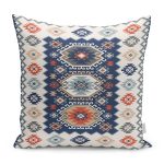 RealHomes Mavi Zeminde Hereke Motifli Otantik Desenli Dijital Baskılı Yastık Kırlent Kılıfı Realhomes