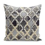 - K11320-Gorsel - Realhomes RealHomes Siyah - Gri Zeminde Morrocan Motifli Antik Desenli Dijital Baskılı Yastık Kırlent Kılıfı Realhomes