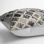 - K11320-Gorsel-3 - Realhomes RealHomes Siyah - Gri Zeminde Morrocan Motifli Antik Desenli Dijital Baskılı Yastık Kırlent Kılıfı Realhomes