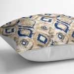 RealHomes Lacivert - Bej Zeminde İkat Motifli Vintage Desenli Dijital Baskılı Yastık Kırlent Kılıfı Realhomes