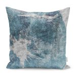 - K11322-Gorsel - Realhomes RealHomes Mavi - Gri Zeminde Eskitme Motifli Retro Desenli Dijital Baskılı Yastık Kırlent Kılıfı Realhomes