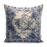 - K11328-Gorsel - Realhomes  RealHomes Lacivert - Krem Zeminde Antik Motifli Geleneksel Desenli Dijital Baskılı Yastık Kırlent Kılıfı Realhomes