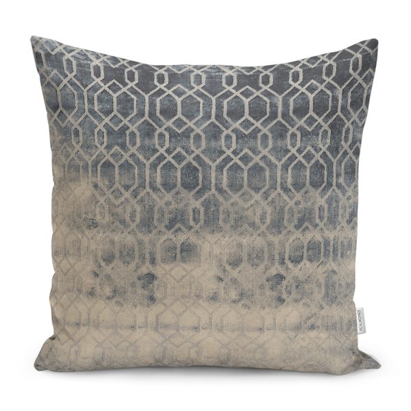 RealHomes Mavi - Bej Zeminde Örme Motifli Dokuma Halı Desenli Dijital Baskılı Yastık Kırlent Kılıfı Realhomes