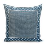 - K11363-Gorsel - Realhomes  RealHomes Mavi Zeminde Çerçeveli Motifli Örgü Desenli Dijital Baskılı Yastık Kırlent Kılıfı Realhomes
