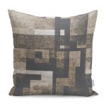 RealHomes Kahverengi Zeminde Eskitme Motifli Geometrik Desenli Dijital Baskılı Yastık Kırlent Kılıfı Realhomes