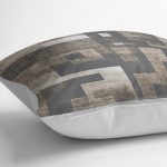 RealHomes Kahverengi Zeminde Eskitme Motifli Geometrik Desenli Dijital Baskılı Yastık Kırlent Kılıfı Realhomes