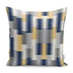 - K11383-Gorsel - Realhomes RealHomes Lacivert - Sarı Zeminde Geometrik Motifli Klasik Desenli Dijital Baskılı Yastık Kırlent Kılıfı Realhomes