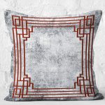 - K11397-Gorsel-2 - Realhomes RealHomes Gri Zeminde Çerçeveli Motifli Eskitme Desenli Dijital Baskılı Yastık Kırlent Kılıfı Realhomes