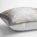 RealHomes Gri Zeminde Çerçeveli Antik Desenli Dijital Baskılı Yastık Kırlent Kılıfı Realhomes