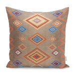 - K11405-Gorsel - Realhomes RealHomes Kahverengi Zeminde Tribal Motifli Kilim Desenli Dijital Baskılı Yastık Kırlent Kılıfı Realhomes