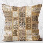 - K11406-Gorsel-2 - Realhomes RealHomes Kahverengi Zeminde Patchwork Motifli Yöresel Desenli Dijital Baskılı Yastık Kırlent Kılıfı Realhomes