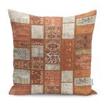 - K11407-Gorsel - Realhomes RealHomes Kahverengi Zeminde Patchwork Motifli Geleneksel Desenli Dijital Baskılı Yastık Kırlent Kılıfı Realhomes