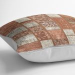- K11407-Gorsel-3 - Realhomes RealHomes Kahverengi Zeminde Patchwork Motifli Geleneksel Desenli Dijital Baskılı Yastık Kırlent Kılıfı Realhomes