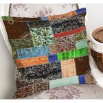 - K11413-Gorsel-1 - Realhomes RealHomes Kahverengi Zeminde Patchwork Motifli Etnik Desenli Dijital Baskılı Yastık Kırlent Kılıfı Realhomes