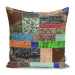 - K11413-Gorsel - Realhomes RealHomes Kahverengi Zeminde Patchwork Motifli Etnik Desenli Dijital Baskılı Yastık Kırlent Kılıfı Realhomes