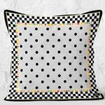 RealHomes Gri Zeminde Puanlı Çerçeveli Desenli Dijital Baskılı Yastık Kırlent Kılıfı Realhomes