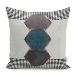 - K11417-Gorsel - Realhomes RealHomes Gri Zeminde Geometrik Motifli Kazayağı Desenli Dijital Baskılı Yastık Kırlent Kılıfı Realhomes