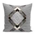 - K11418-Gorsel - Realhomes RealHomes Gri Zeminde Geometrik Motifli Klasik Desenli Dijital Baskılı Yastık Kırlent Kılıfı Realhomes