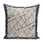 - K11420-Gorsel - Realhomes RealHomes Krem - Mavi Zeminde Çerçeveli Motifli Çizgi Desenli Dijital Baskılı Yastık Kırlent Kılıfı Realhomes