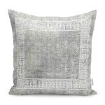 - K11424-Gorsel - Realhomes RealHomes Gri Zeminde Çerçeveli Motifli Antik Desenli Dijital Baskılı Yastık Kırlent Kılıfı Realhomes