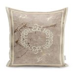 - K11425-Gorsel - Realhomes RealHomes Kahverengi Zeminde Çerçeveli Motifli Mermer Desenli Dijital Baskılı Yastık Kırlent Kılıfı Realhomes