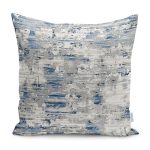 RealHomes Mavi - Gri Zeminde Eskitme Motifli Antik Desenli Dijital Baskılı Yastık Kırlent Kılıfı Realhomes