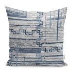 RealHomes Mavi - Gri Zeminde Geometrik Motifli Eskitme Desenli Dijital Baskılı Yastık Kırlent Kılıfı Realhomes
