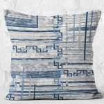 RealHomes Mavi - Gri Zeminde Geometrik Motifli Eskitme Desenli Dijital Baskılı Yastık Kırlent Kılıfı Realhomes