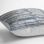 RealHomes Mavi - Gri Zeminde Geometrik Motifli Eskitme Desenli Dijital Baskılı Yastık Kırlent Kılıfı Realhomes