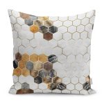 - K11435-Gorsel - Realhomes RealHomes Kahverengi - Gri Zeminde Altıgen Motifli Post Desenli Dijital Baskılı Yastık Kırlent Kılıfı Realhomes