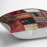 - K11441-Gorsel-3 - Realhomes RealHomes Siyah - Kırmızı Zeminde Patchwork Motifli Etnik Desenli Dijital Baskılı Yastık Kırlent Kılıfı Realhomes