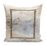 - K11448-Gorsel - Realhomes RealHomes Siyah - Gold Zeminde Çerçeveli Motifli Mermer Desenli Dijital Baskılı Yastık Kırlent Kılıfı Realhomes