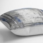 RealHomes Mavi - Gri Zeminde Çerçeveli Motifli Eskitme Desenli Dijital Baskılı Yastık Kırlent Kılıfı Realhomes