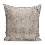 RealHomes Kahverengi - Beyaz Zeminde Çerçeveli Motifli Antik Desenli Dijital Baskılı Yastık Kırlent Kılıfı Realhomes