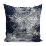 - K11460-Gorsel - Realhomes  RealHomes Lacivert Zeminde Eskitme Motifli Retro Desenli Dijital Baskılı Yastık Kırlent Kılıfı Realhomes