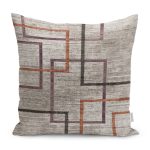 RealHomes Kahverengi Zeminde Geometrik Motifli Örme Desenli Dijital Baskılı Yastık Kırlent Kılıfı Realhomes
