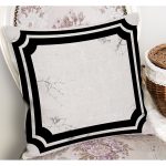 RealHomes Siyah - Gri Zeminde Çerçeveli Motifli Mermer Desenli Dijital Baskılı Yastık Kırlent Kılıfı Realhomes