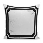 RealHomes Siyah - Gri Zeminde Çerçeveli Motifli Mermer Desenli Dijital Baskılı Yastık Kırlent Kılıfı Realhomes