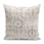 RealHomes Krem Zeminde Retro Motifli Geleneksel Desenli Dijital Baskılı Yastık Kırlent Kılıfı Realhomes