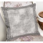 RealHomes Gri Zeminde Çerçeveli Motifli Antik Desenli Dijital Baskılı Yastık Kırlent Kılıfı Realhomes